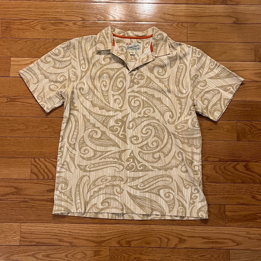 Crazy Shirts Men's Large Vintage Hawaiian Polo Shirt Aztec Geometric Pattern